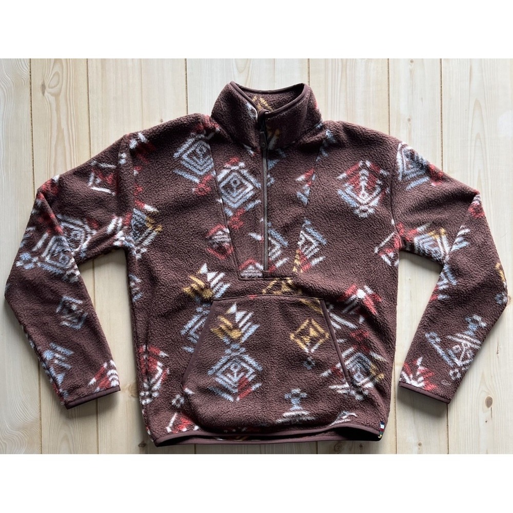Sherpa Pullover Women XS Brown Western Aztec Fleece Sweater 1/4‎ Zip Fuzzy Soft